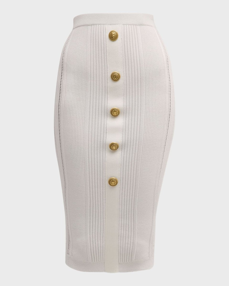 5-Button See-Through Knit Midi Skirt